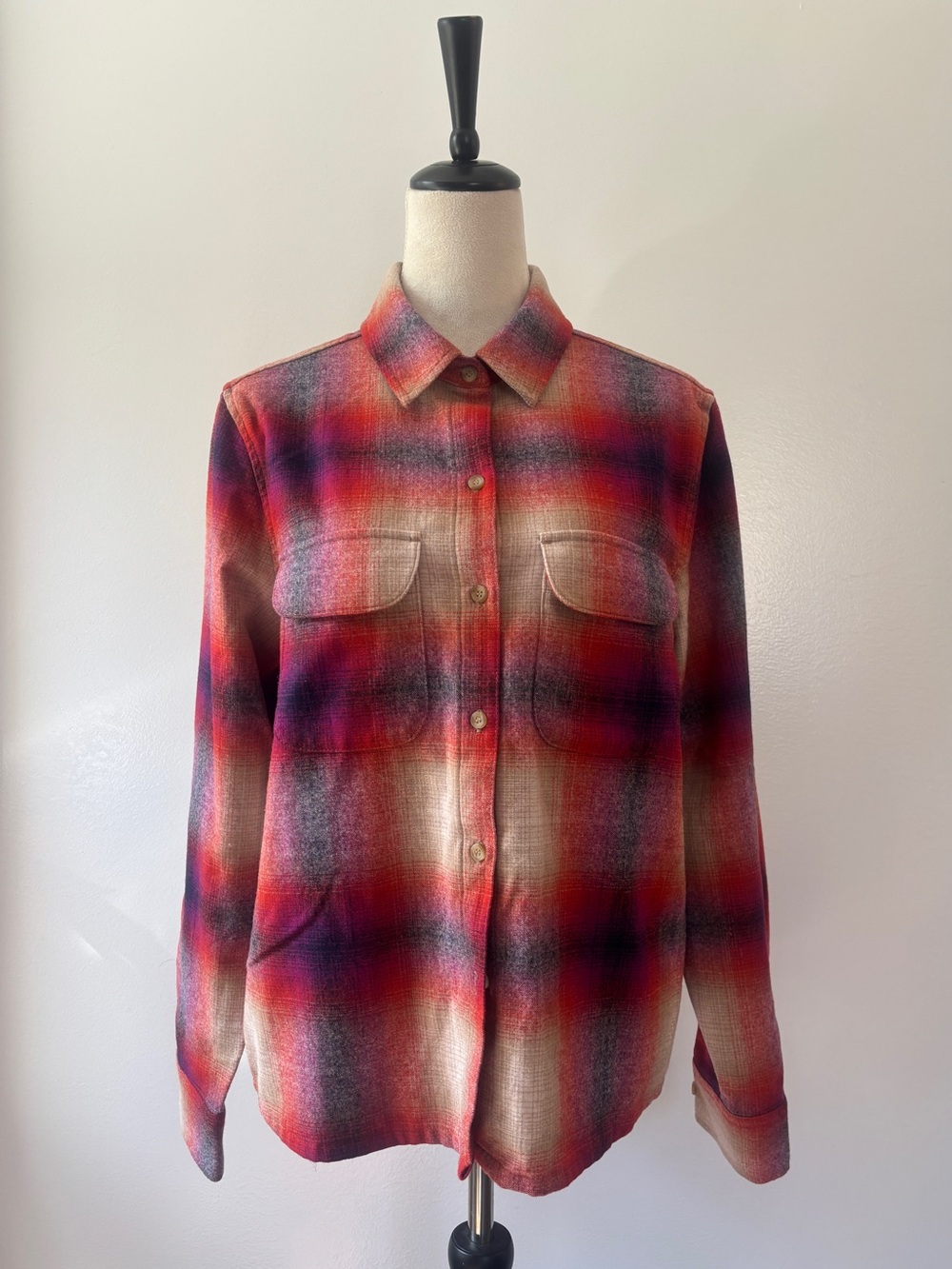 NWOT Women’s Pendleton Red Magenta Orange Navy Ombré Board Shirt Sz L